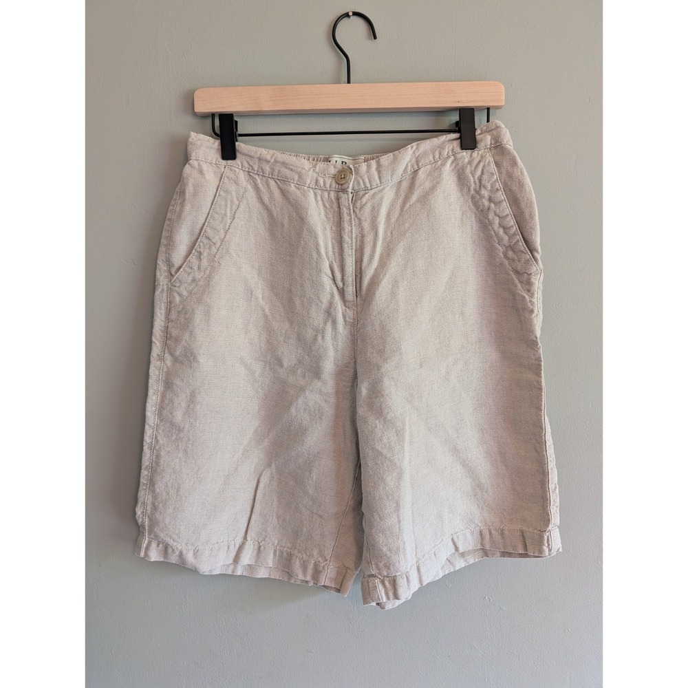 LL Bean Linen Shorts Beige Oatmeal Outdoors Granola Girl Gorp Hike Urban Travel